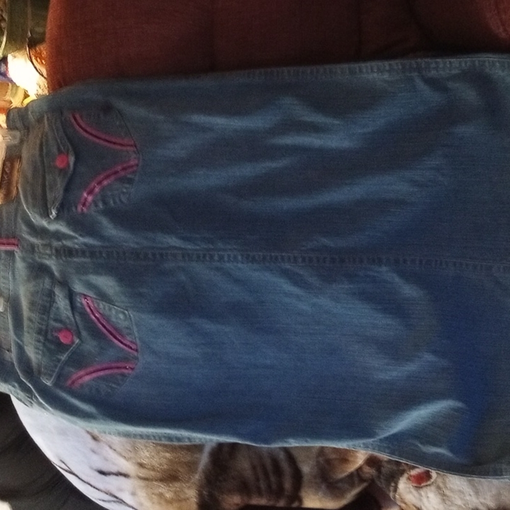 20 W38 L36 Vezucci Stretch pink dec. With stretch Denim long Jean Skirt